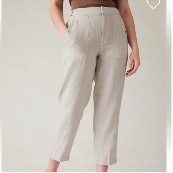 Athleta Voyager Linen Trouser Pants Size 16 Oatmeal Vacation Travel Athleisure - Picture 1 of 14